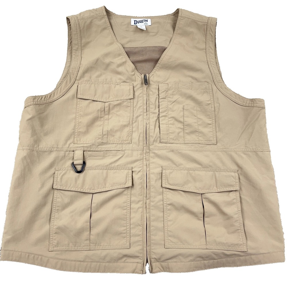 Duluth Trading Vest Men XL Pocket Fool Work Fishing‎ Hunting Utility Tan Brown